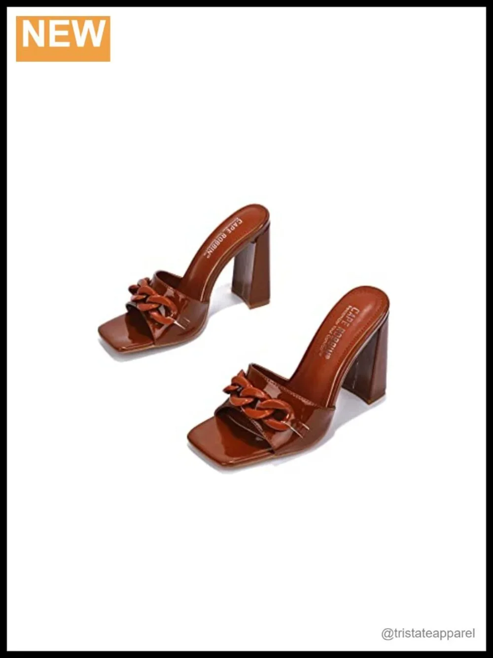 Chain Square Toe Block Heels Padded Slingback Sandals